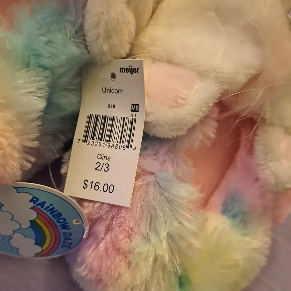 Rainbow Daze Size 2/3 Unicorn Fuzzy Slippers
